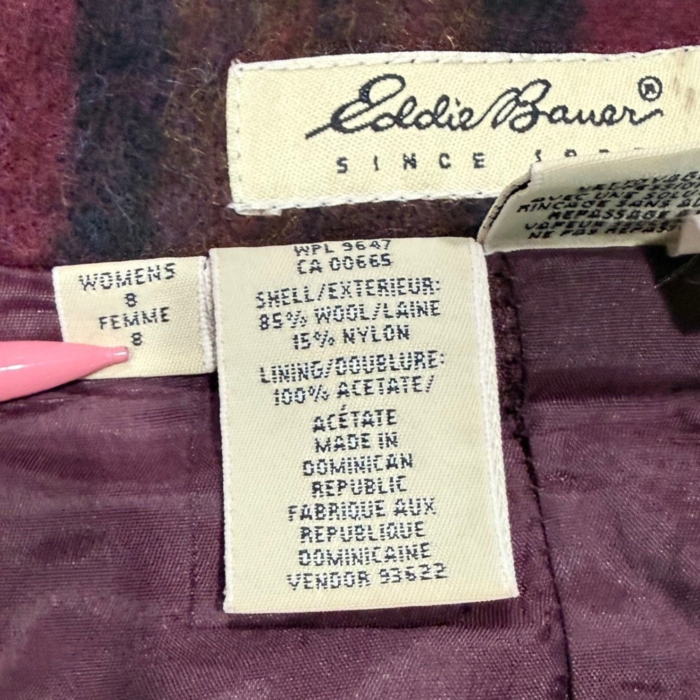 Eddie Bauer Womens Plaid Wool Blend Wrap Skirt Burgundy Green Size 8 Vintage - Picture 4 of 9